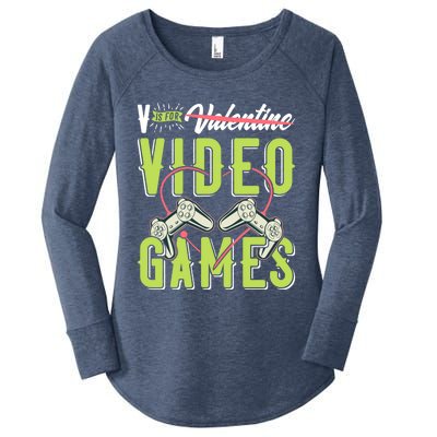 V Is For Valentines Video Games Gift For Gamer Lover Control Meaningful Gift Women's Perfect Tri Tunic Long Sleeve Shirt