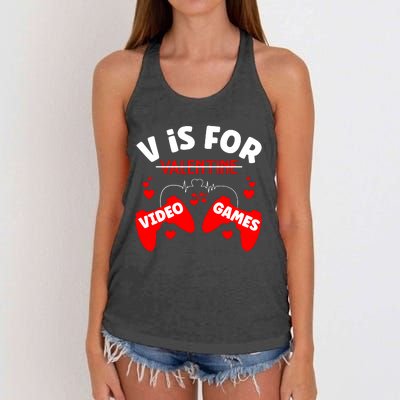 V Is For Video Games Game Lover T Women's Knotted Racerback Tank