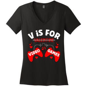 V Is For Video Games Game Lover T Women's V-Neck T-Shirt