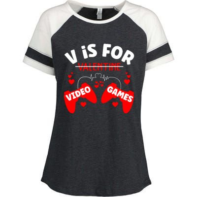 V Is For Video Games Game Lover T Enza Ladies Jersey Colorblock Tee