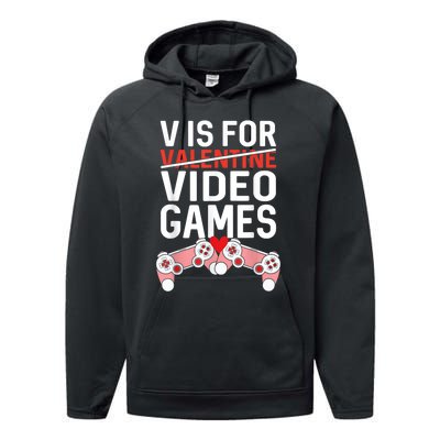 V IS FOR VIDEO GAMES Valentines Day Gamer Performance Fleece Hoodie