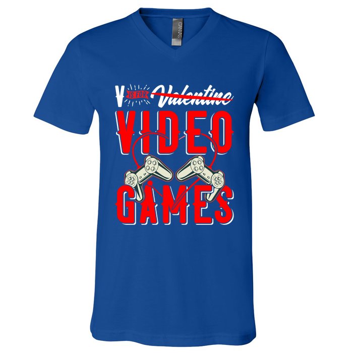 V Is For Valentines Video Games Gift For Gamer Lover Control Great Gift V-Neck T-Shirt