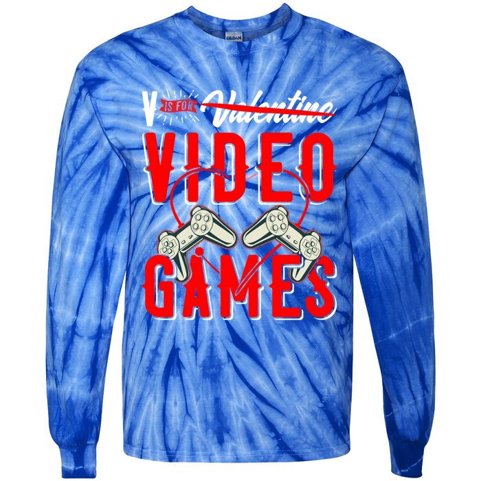 V Is For Valentines Video Games Gift For Gamer Lover Control Great Gift Tie-Dye Long Sleeve Shirt