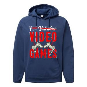 V Is For Valentines Video Games Gift For Gamer Lover Control Great Gift Performance Fleece Hoodie