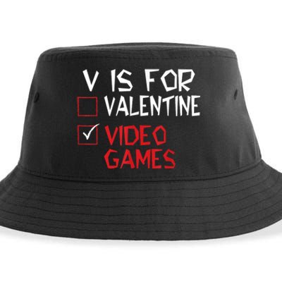 V Is For Video Games Funny Valentines Day Gamer Sustainable Bucket Hat