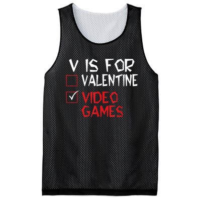 V Is For Video Games Funny Valentines Day Gamer Mesh Reversible Basketball Jersey Tank