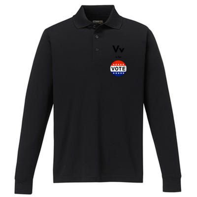 V Is For Vote Performance Long Sleeve Polo