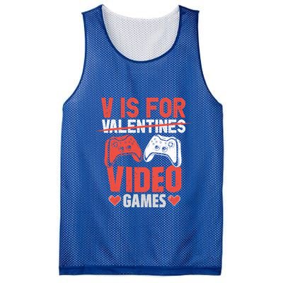 V Is For Video Games Gamer Valentines Day Gift Mesh Reversible Basketball Jersey Tank