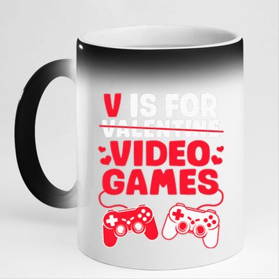 V Is For Video Games Valentines Day Gamer 11oz Black Color Changing Mug