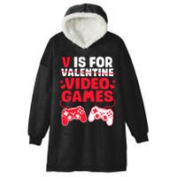 V Is For Video Games Valentines Day Gamer Hooded Wearable Blanket