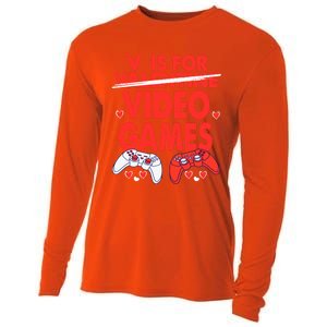 V Is For Video Games Funny Valentines Day Gamer Gift Cooling Performance Long Sleeve Crew