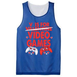 V Is For Video Games Funny Valentines Day Gamer Gift Mesh Reversible Basketball Jersey Tank