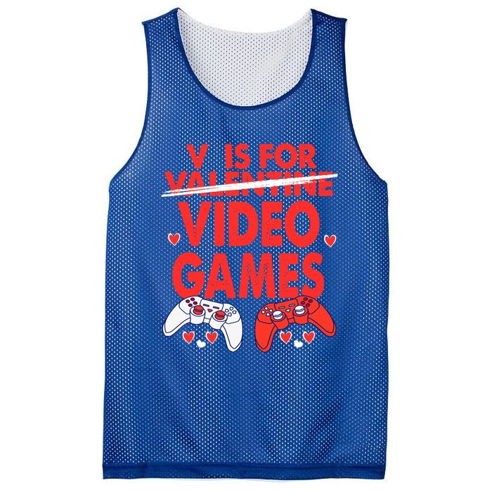 V Is For Video Games Funny Valentines Day Gamer Gift Mesh Reversible Basketball Jersey Tank