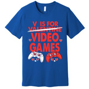 V Is For Video Games Funny Valentines Day Gamer Gift Premium T-Shirt