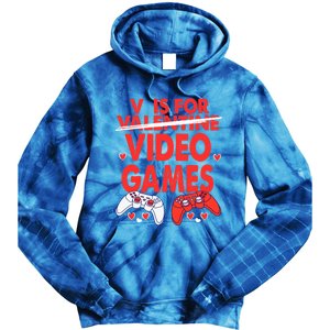 V Is For Video Games Funny Valentines Day Gamer Gift Tie Dye Hoodie