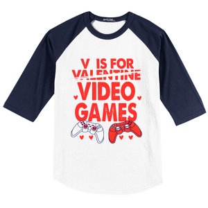 V Is For Video Games Funny Valentines Day Gamer Gift Baseball Sleeve Shirt