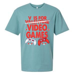 V Is For Video Games Funny Valentines Day Gamer Gift Sueded Cloud Jersey T-Shirt