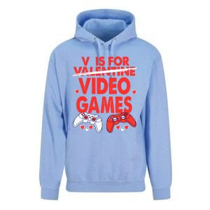 V Is For Video Games Funny Valentines Day Gamer Gift Unisex Surf Hoodie