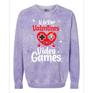 V Is For Video Games Happy Valentines Day Gamer Meaningful Gift Colorblast Crewneck Sweatshirt