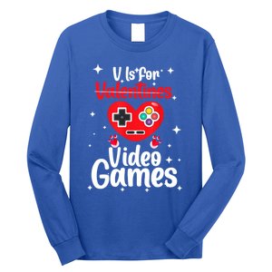 V Is For Video Games Happy Valentines Day Gamer Meaningful Gift Long Sleeve Shirt