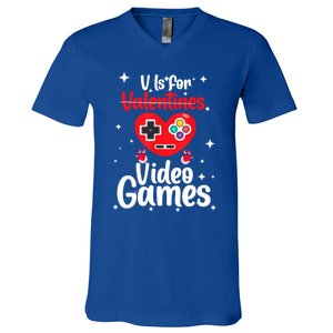 V Is For Video Games Happy Valentines Day Gamer Meaningful Gift V-Neck T-Shirt