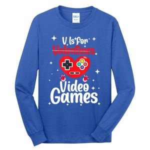 V Is For Video Games Happy Valentines Day Gamer Meaningful Gift Tall Long Sleeve T-Shirt