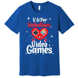 V Is For Video Games Happy Valentines Day Gamer Meaningful Gift Premium T-Shirt