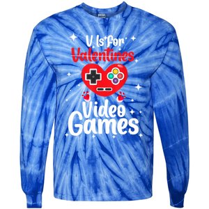 V Is For Video Games Happy Valentines Day Gamer Meaningful Gift Tie-Dye Long Sleeve Shirt