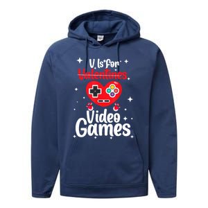 V Is For Video Games Happy Valentines Day Gamer Meaningful Gift Performance Fleece Hoodie