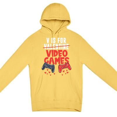 V Is For Video Games Happy Valentine's Day For Couple Cool Gift Premium Pullover Hoodie