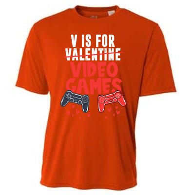 V Is For Video Games Happy Valentine's Day For Couple Cool Gift Cooling Performance Crew T-Shirt