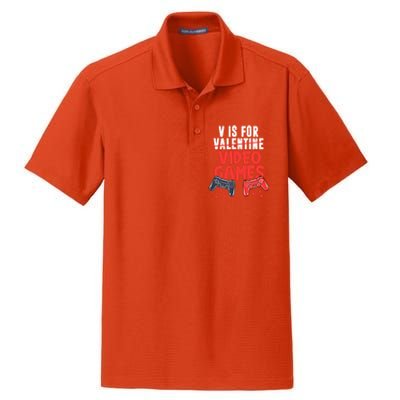 V Is For Video Games Happy Valentine's Day For Couple Cool Gift Dry Zone Grid Polo