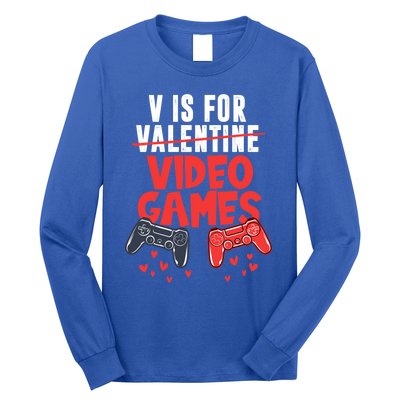 V Is For Video Games Happy Valentine's Day For Couple Cool Gift Long Sleeve Shirt