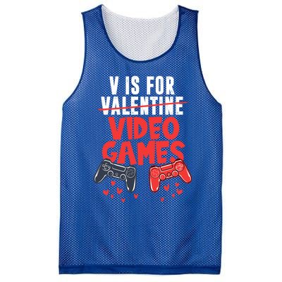 V Is For Video Games Happy Valentine's Day For Couple Cool Gift Mesh Reversible Basketball Jersey Tank