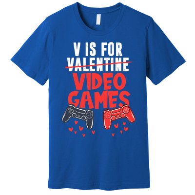 V Is For Video Games Happy Valentine's Day For Couple Cool Gift Premium T-Shirt