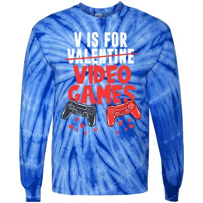 V Is For Video Games Happy Valentine's Day For Couple Cool Gift Tie-Dye Long Sleeve Shirt