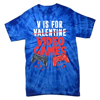 V Is For Video Games Happy Valentine's Day For Couple Cool Gift Tie-Dye T-Shirt