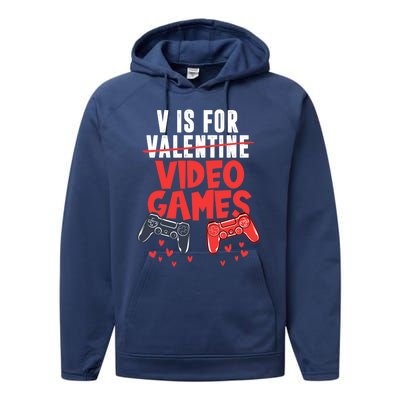 V Is For Video Games Happy Valentine's Day For Couple Cool Gift Performance Fleece Hoodie