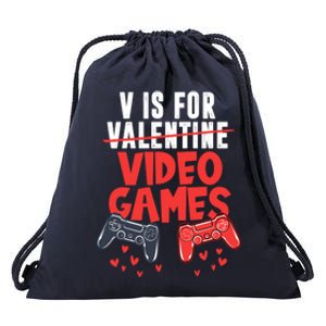 V Is For Video Games Happy Valentine's Day For Couple Cool Gift Drawstring Bag