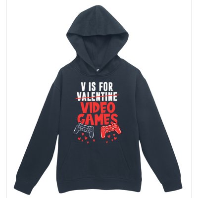 V Is For Video Games Happy Valentine's Day For Couple Cool Gift Urban Pullover Hoodie