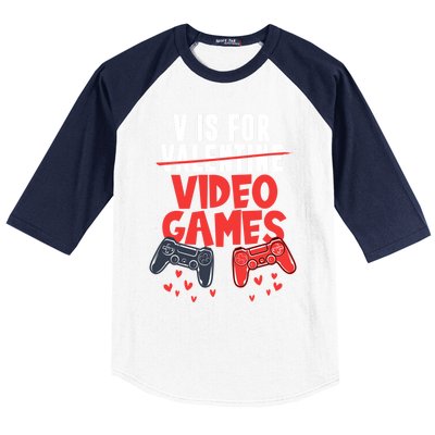 V Is For Video Games Happy Valentine's Day For Couple Cool Gift Baseball Sleeve Shirt