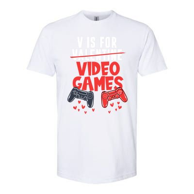 V Is For Video Games Happy Valentine's Day For Couple Cool Gift Softstyle CVC T-Shirt