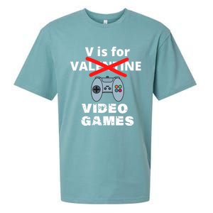 V Is For Video Games Valentines Funny Gift Funny Gift Sueded Cloud Jersey T-Shirt