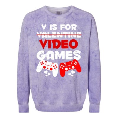 V Is For Video Games Funny Valentines Day Gamer Colorblast Crewneck Sweatshirt