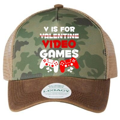 V Is For Video Games Funny Valentines Day Gamer Legacy Tie Dye Trucker Hat
