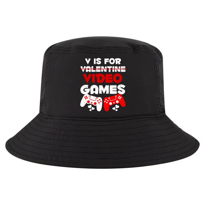 V Is For Video Games Funny Valentines Day Gamer Cool Comfort Performance Bucket Hat