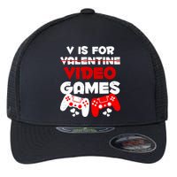 V Is For Video Games Funny Valentines Day Gamer Flexfit Unipanel Trucker Cap