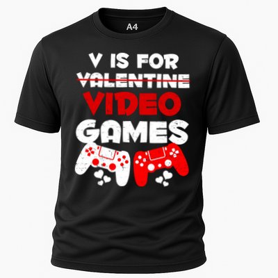 V Is For Video Games Funny Valentines Day Gamer Performance Shirt