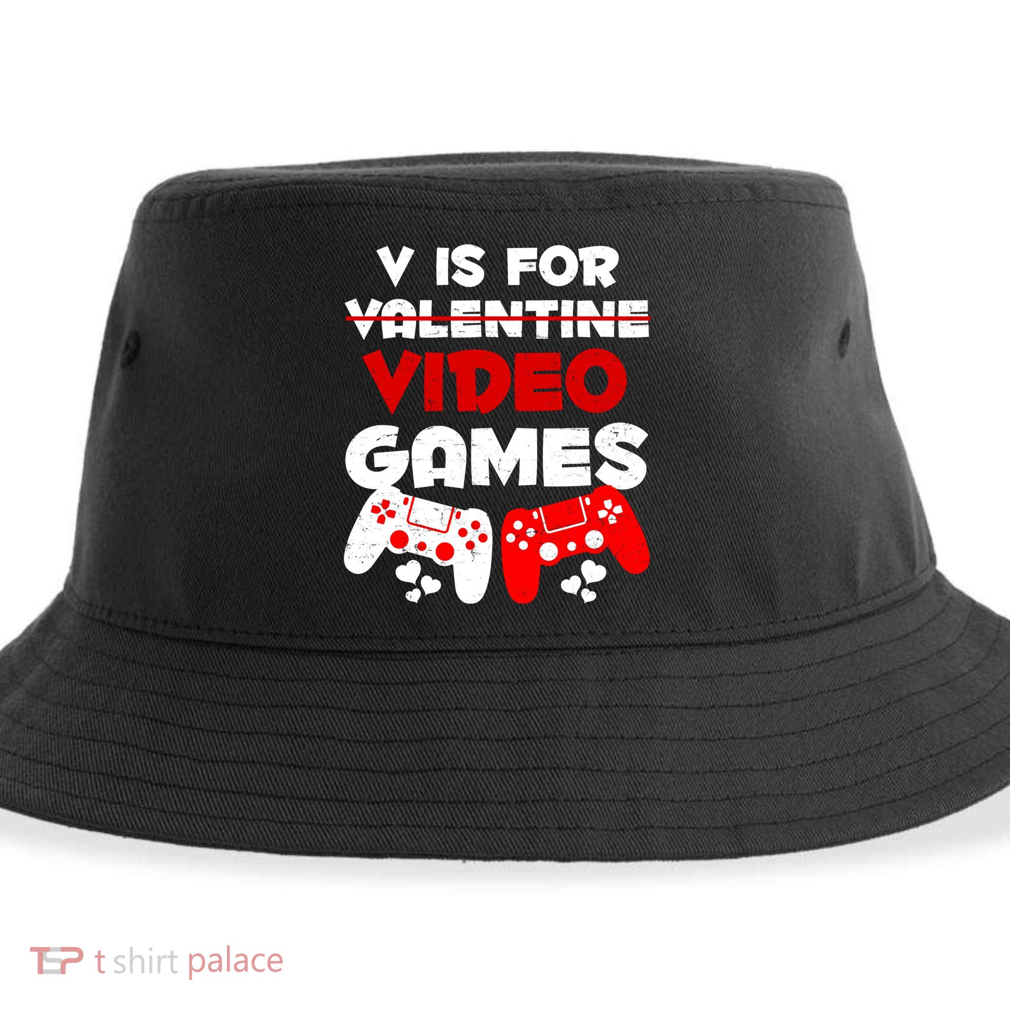 V Is For Video Games Funny Valentines Day Gamer Sustainable Bucket Hat