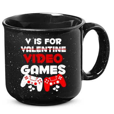 V Is For Video Games Funny Valentines Day Gamer 15oz Campfire Ceramic Mug